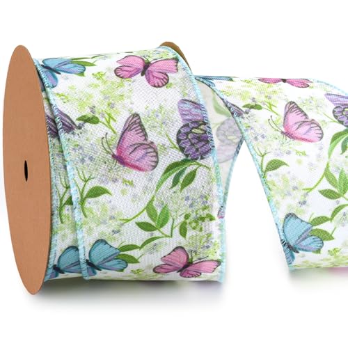 LaRibbons Easter Ribbon Wired, 2.5 Inch x 10 Yards, Reversible Wired Ribbon for Easter Baskets Spring Crafts Wrapping Wreath Bow DIY Decorative - Image 1