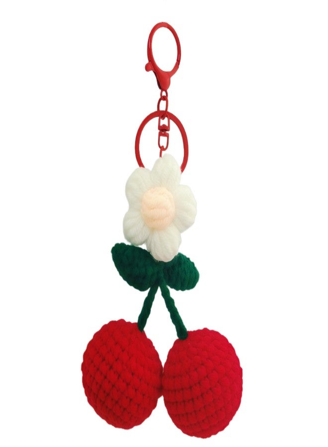 Mshion Handmade Crochet Cherry Keychain, Cute Keychains for Women Girls Novelty Car Keychains Holiday Gifts - Image 1