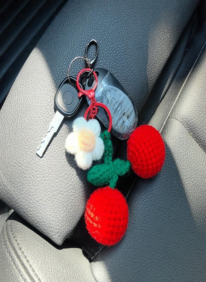 Mshion Handmade Crochet Cherry Keychain, Cute Keychains for Women Girls Novelty Car Keychains Holiday Gifts - Image 4