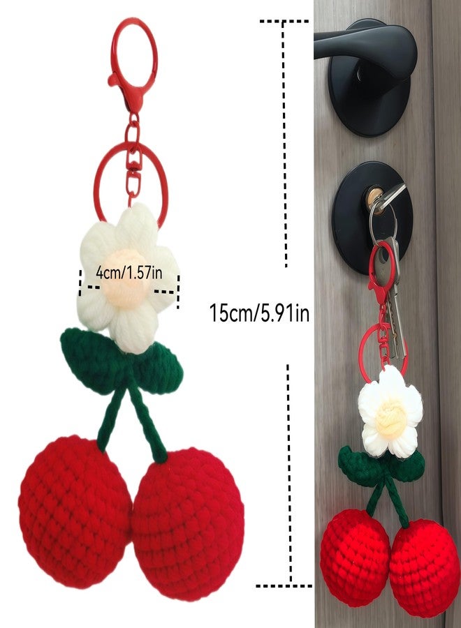 Mshion Handmade Crochet Cherry Keychain, Cute Keychains for Women Girls Novelty Car Keychains Holiday Gifts - Image 3