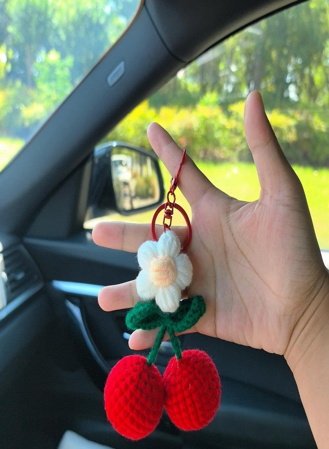 Mshion Handmade Crochet Cherry Keychain, Cute Keychains for Women Girls Novelty Car Keychains Holiday Gifts - Image 2
