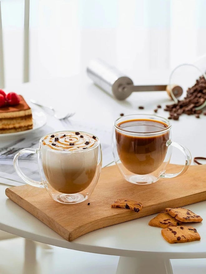 1CHASE Set of 2 - Double Wall Glass Cups with Handle, 250ml - Image 2