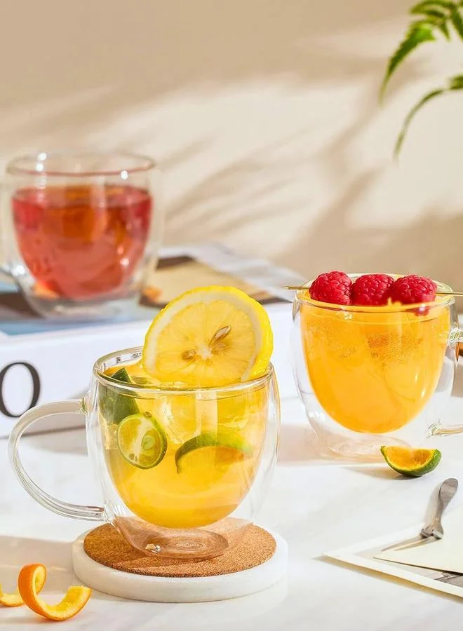 1 تشيس طقم كوبين زجاجي مزدوج الجدار مع مقبض،  مل