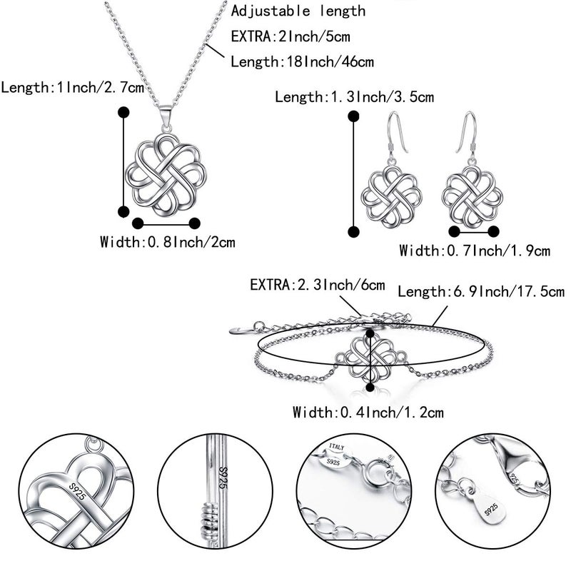 BriLove-Irish-Celtic-Knot-Jewelery Set 925 Sterling Silver Endless Love Vintage Hook Earrings Link Bracelet Pendant Necklace for Womens - Image 4