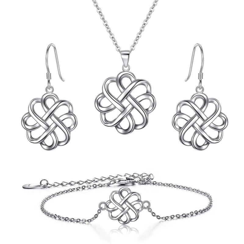 BriLove-Irish-Celtic-Knot-Jewelery Set 925 Sterling Silver Endless Love Vintage Hook Earrings Link Bracelet Pendant Necklace for Womens - Image 1
