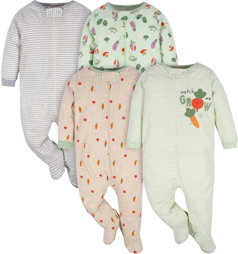 Gerber Baby Girls 4 Pack Sleep 'N Play Footie - Happy Veggies - Image 1