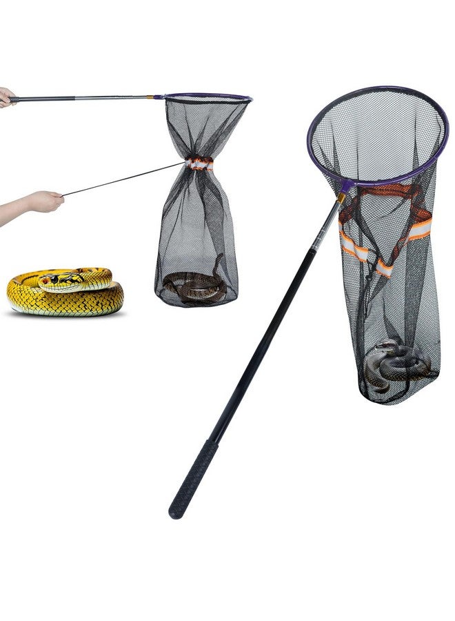 HOMEYA Snake Catcher Net with Secure Drawstring, Rattlesnake Grabber Tool, Reptile Catch Telescopic Pole, 16''-59'' Stainless Steel Extendable Snake Stick&12'' Net Opening for Rattle Snake Removing Catching  - Image 1