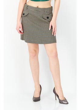 Miss Selfridge Women Checkered Button Front Mini Skirts, Light Brown Combo  - Image 1