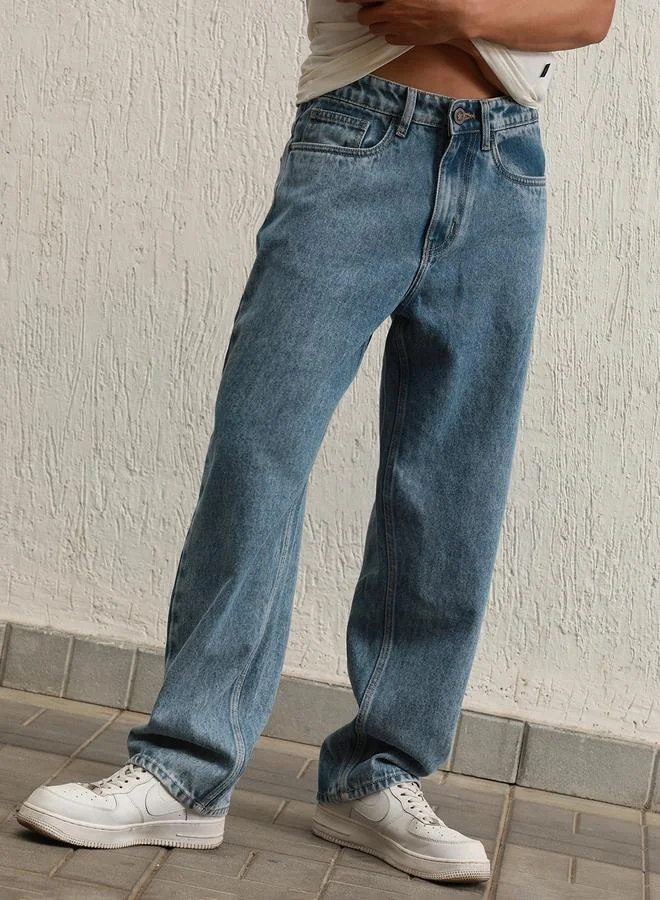 Hubberholme  Men's Indigo 100% Cotton Bleached Full Length Loose Jeans for Men | Best Price UAE