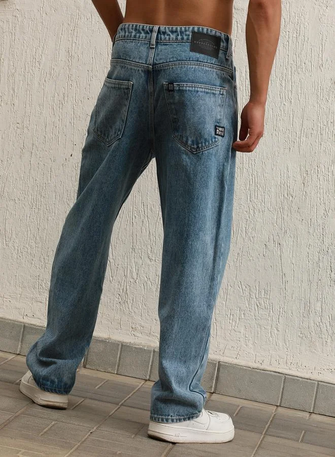 Hubberholme  Men's Indigo 100% Cotton Bleached Full Length Loose Jeans for Men | Best Price UAE