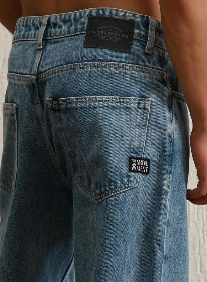 Hubberholme  Men's Indigo 100% Cotton Bleached Full Length Loose Jeans for Men | Best Price UAE