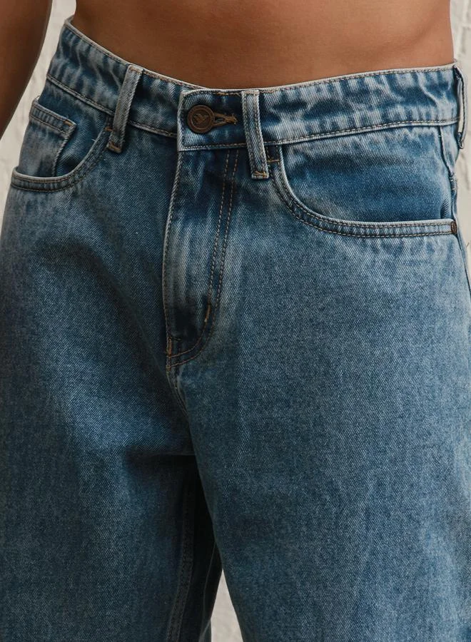 Hubberholme  Men's Indigo 100% Cotton Bleached Full Length Loose Jeans for Men | Best Price UAE