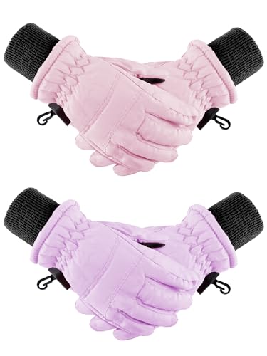 Boao 2 Pairs Kids Winter Ski Gloves Waterproof Warm Snow Mittens Full Finger Gloves for Toddlers Infants PinkLight Purple13 Years - Image 1