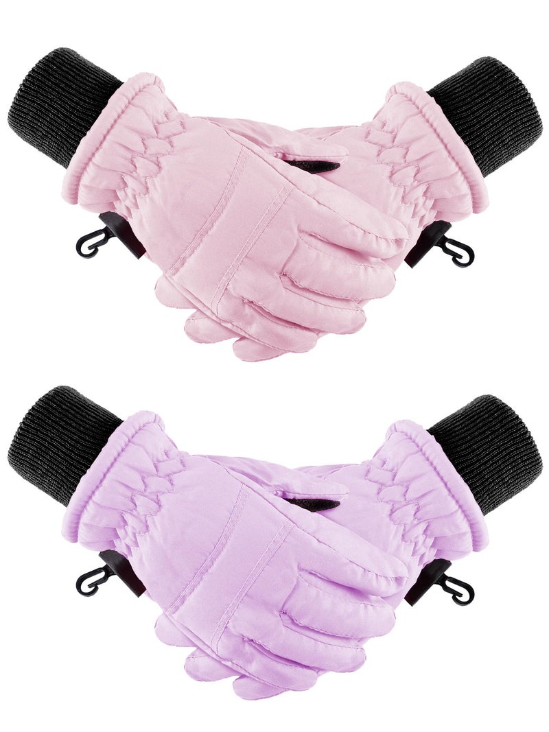 Boao 2 Pairs Kids Winter Ski Gloves Waterproof Warm Snow Mittens Full Finger Gloves for Toddlers Infants PinkLight Purple13 Years - Image 2