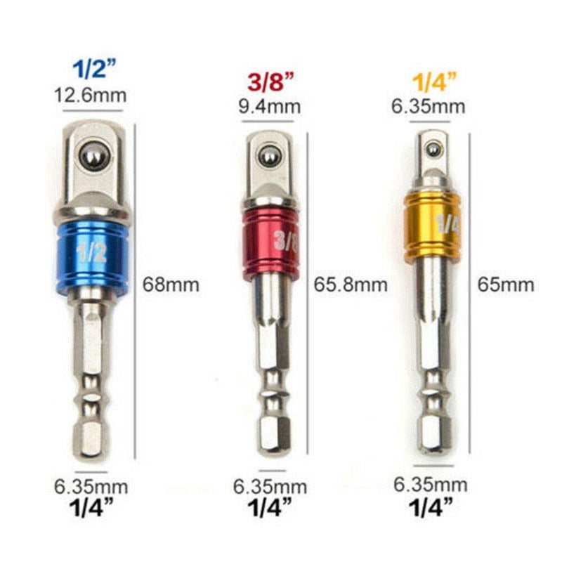 A AND S Tools A AND S TOOLS SHOP 3PcsSet Hex Drill Bit Socket Adapter Drive Electric Impact Driver 3 Size  - Image 2