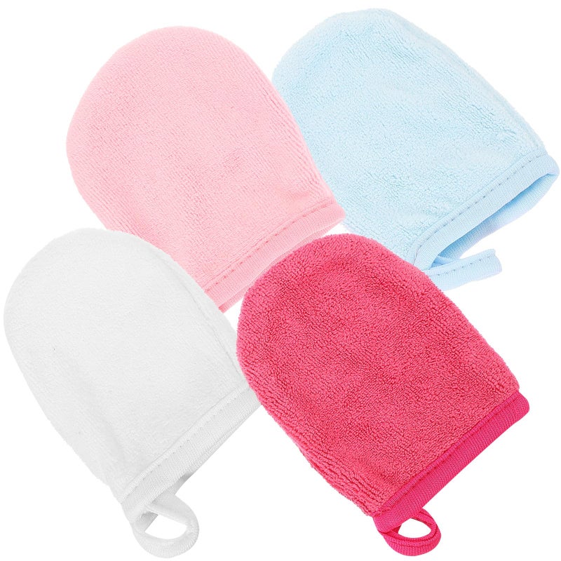 Soft Microfiber Makeup Remover Gloves Set Of 4 Deep Pore Facial Cleansing Mitts Random Color - Image 2