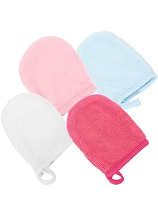 Soft Microfiber Makeup Remover Gloves Set Of 4 Deep Pore Facial Cleansing Mitts Random Color - Image 1