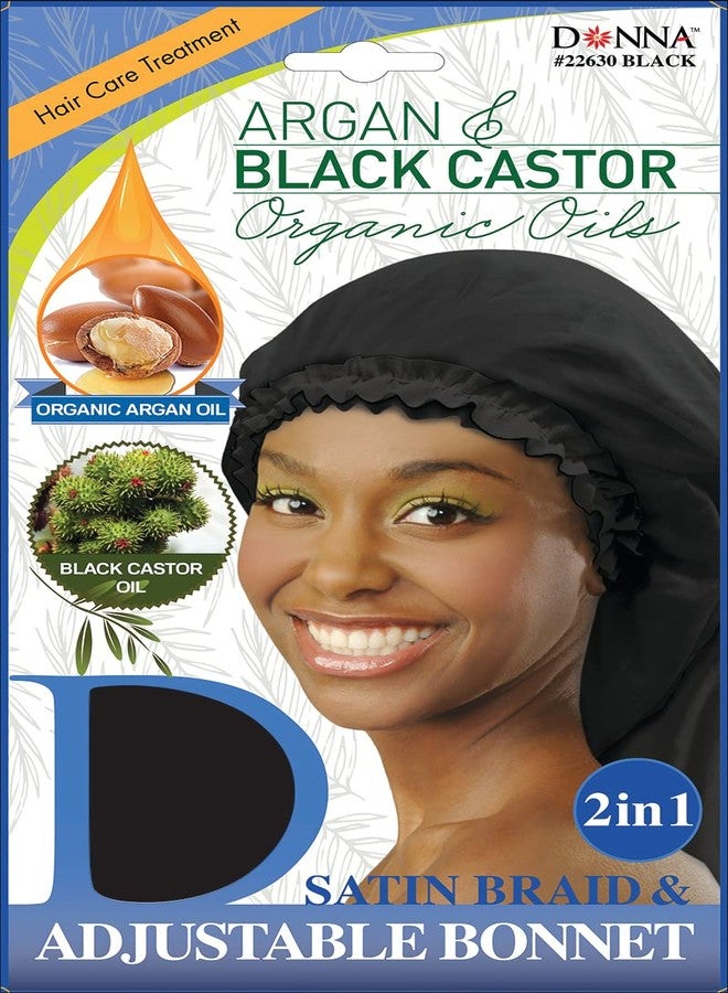 DONNA Argan & Black Castor Treatment Caps Satin Braid & Adjustable Bonnet Satin Bonnet for Sleeping Shower Cap Silk Bonnet White