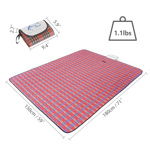 Wind Tour Waterproof Picnic Blanket with Carry Strap - Foldable Sandproof Outdoor Mat for Camping, Beach, Park - 59" x 71",Red (Single Mat) - Image 2
