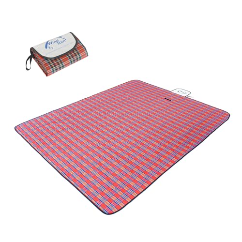 Wind Tour Waterproof Picnic Blanket with Carry Strap - Foldable Sandproof Outdoor Mat for Camping, Beach, Park - 59" x 71",Red (Single Mat) - Image 1