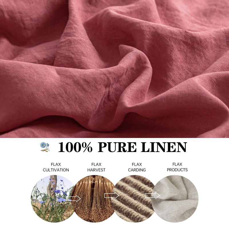 Simple&Opulence 100% French Linen Duvet Cover Set  3 Pieces Belgian Flax Breathable Bedding  Queen Size 88''X92'' (1 Comforter Cover+2 Pillowshams) With Tie Closure Style  Red - Image 2