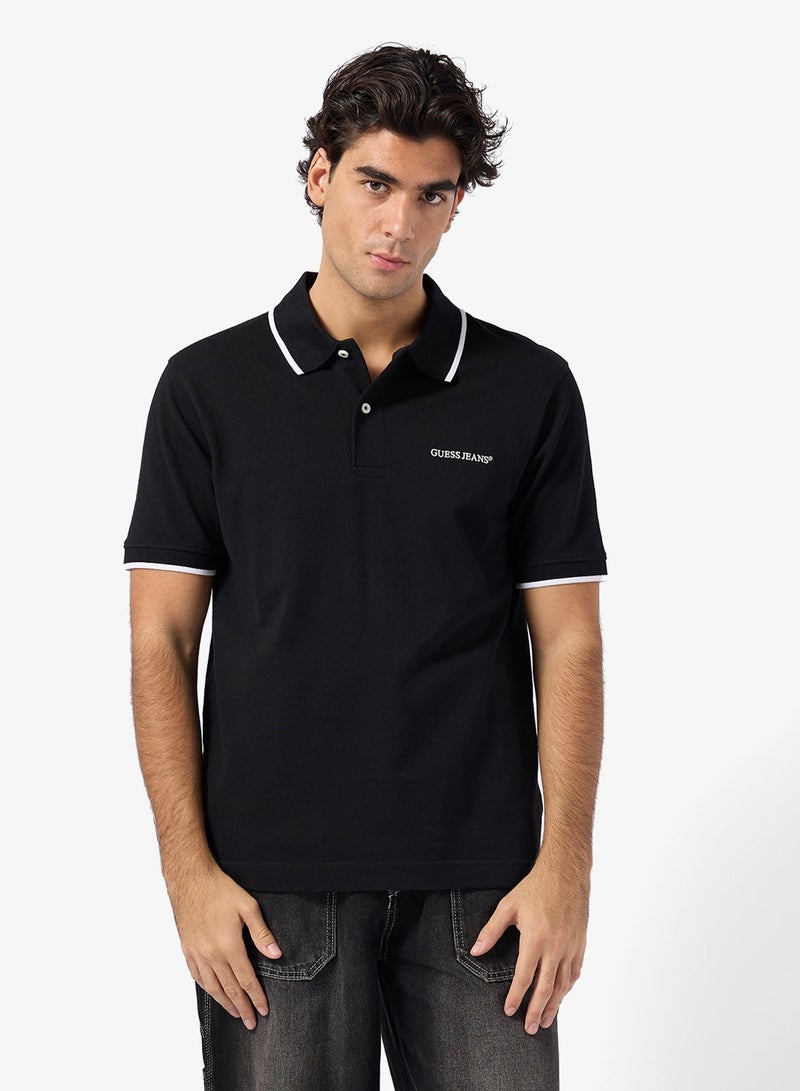 جس قميص بولو مطرز بأكمام قصيرة - Image 1