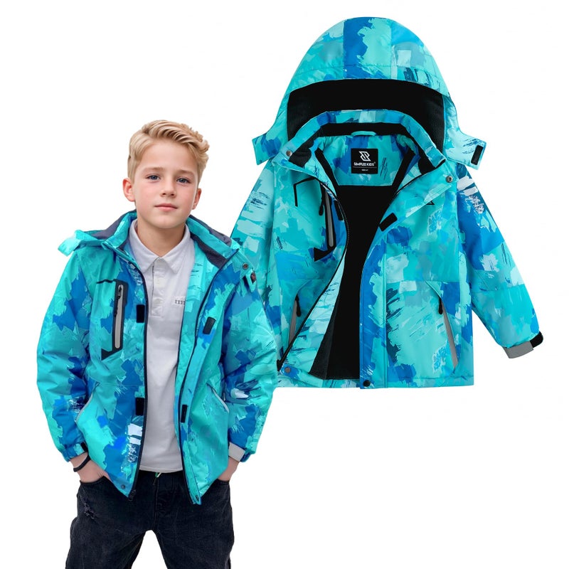 Simplee kids Boy Winter Coat Waterproof Ski Jacket Fleece Hooded Snow Warm Padded Raincoats - Image 3