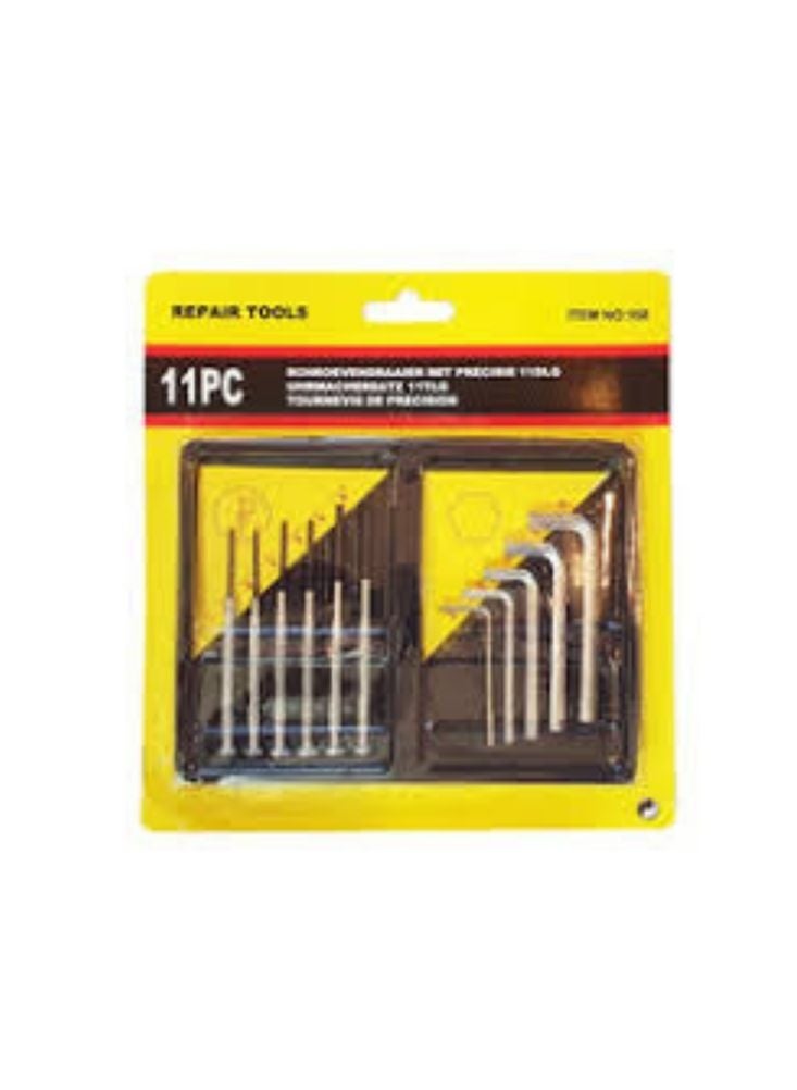 مجموعة مفكات براغي صغيرة ومفتاح سداسي مكوّنة من إحدى عشرة قطعة – مجموعة أدوات إصلاح مدمجة