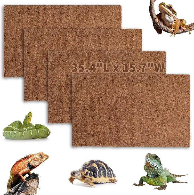 Hamiledyi Reptile Carpet Natural Coconut Fiber Tortoise Carpet Mats for Pet Terrarium Liner Reptile Supplies for Lizard Snake Chameleon Turtle Bedding Bunny Rabbit Mat (4 x Sheets) - Image 1
