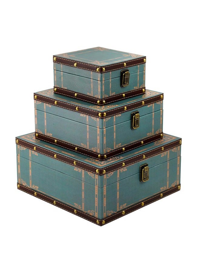Jolitac Wood Storage Box Set of 3, Vintage Decorative Nesting Boxes Wooden Treasure Storage Crates With Latch, Home Decor Rustic Antique Boxes With Lid for Photos, Jewelry, Cash (Vintage Green) - Image 1