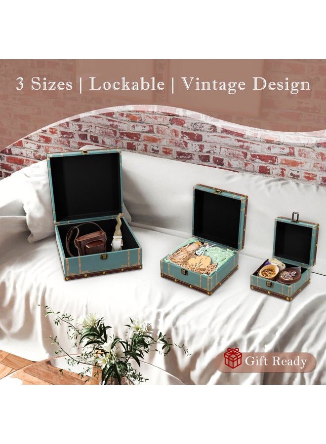 Jolitac Wood Storage Box Set of 3, Vintage Decorative Nesting Boxes Wooden Treasure Storage Crates With Latch, Home Decor Rustic Antique Boxes With Lid for Photos, Jewelry, Cash (Vintage Green) - Image 5