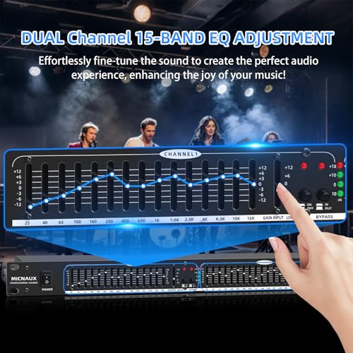 MICNAUX Stereo Equalizer for Home Audio System, Dual Channel 15-Band Graphic Equalizer Professional Rack Mount DJ EQ, Noise Reduction - EQ215 - Image 3