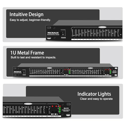 MICNAUX Stereo Equalizer for Home Audio System, Dual Channel 15-Band Graphic Equalizer Professional Rack Mount DJ EQ, Noise Reduction - EQ215 - Image 4