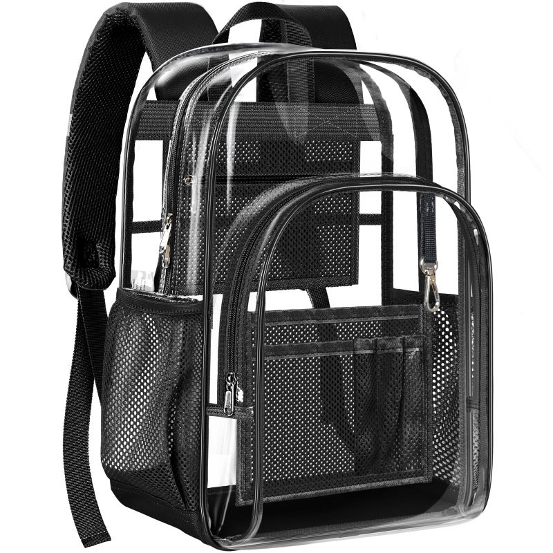 PAMANO Clear Backpack, Heavy Duty Transparent Backpack with Reinforced Bottom See Through for College, Travel, Workplace Security, Black - Image 1