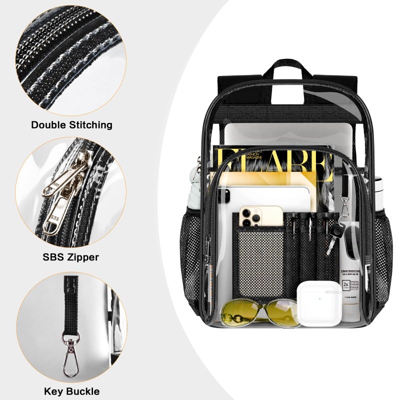 PAMANO Clear Backpack, Heavy Duty Transparent Backpack with Reinforced Bottom See Through for College, Travel, Workplace Security, Black - Image 3