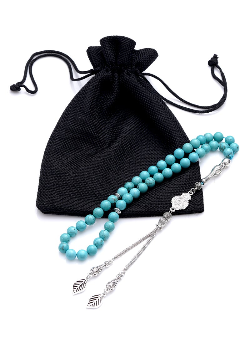 Subhati Prayer Beads (Misbah ) with metal Parts and Turquoise Stone | 8 MM Beads - 45 Pcs |Gandeel Writing 5  - Image 2