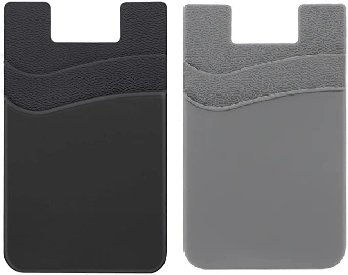 ClickCase Unisex-Adult Pack Of 2Pcs. Silicone Tpu Metro/Credit Card Holder For Back Of Mobile Or Case,Stick On Phone Back Adhesive Dual Pocket Wallet For All Smart Phones (2 Pack Black & Grey) - Image 1