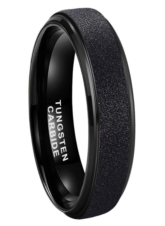 TUTISS 8mm Black Tungsten Rings for Men Women Promise Engagement Wedding Bands Sandblasted Finish Stepped Beveled Edges Comfort Fit Size 11.5 - Image 1