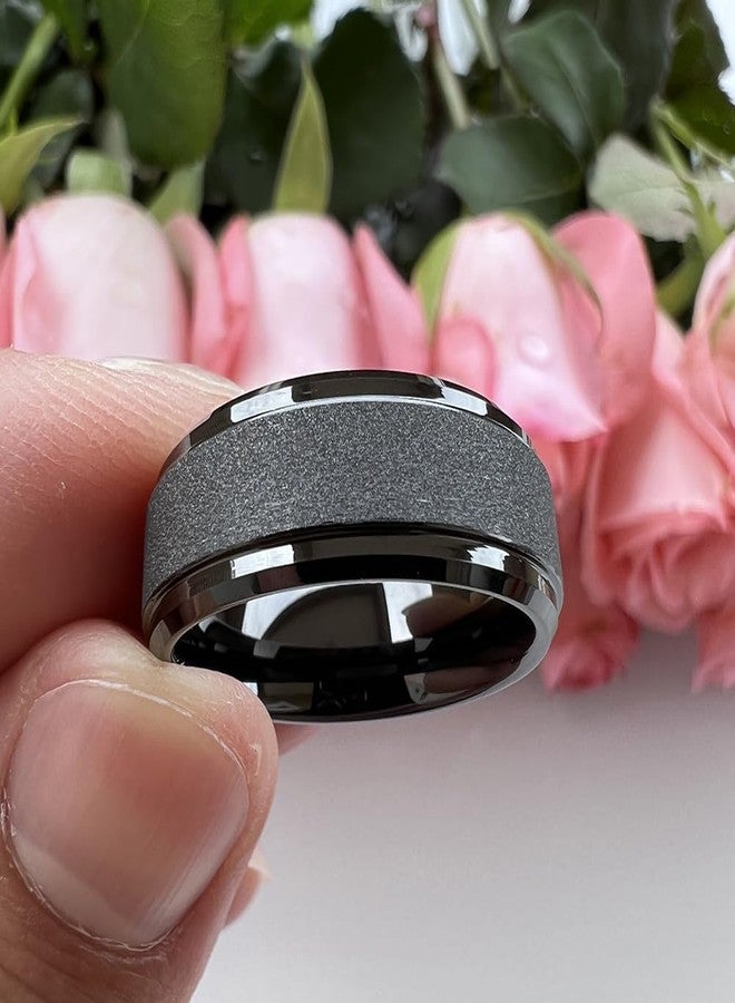TUTISS 8mm Black Tungsten Rings for Men Women Promise Engagement Wedding Bands Sandblasted Finish Stepped Beveled Edges Comfort Fit Size 11.5 - Image 3
