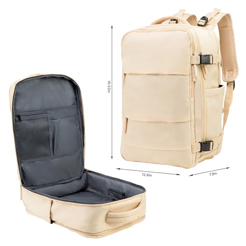 Carrywell (Not Made In China) Travel Backpack Airline Approved, Carry-On Underseat, Holds 15.6 or 16 Inch Laptop, Personal Item Bag with Shoe Compartment For Men Women, Beige 30l - Image 5