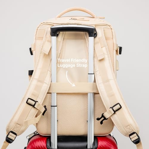 Carrywell (Not Made In China) Travel Backpack Airline Approved, Carry-On Underseat, Holds 15.6 or 16 Inch Laptop, Personal Item Bag with Shoe Compartment For Men Women, Beige 30l - Image 2