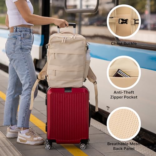 Carrywell (Not Made In China) Travel Backpack Airline Approved, Carry-On Underseat, Holds 15.6 or 16 Inch Laptop, Personal Item Bag with Shoe Compartment For Men Women, Beige 30l - Image 4