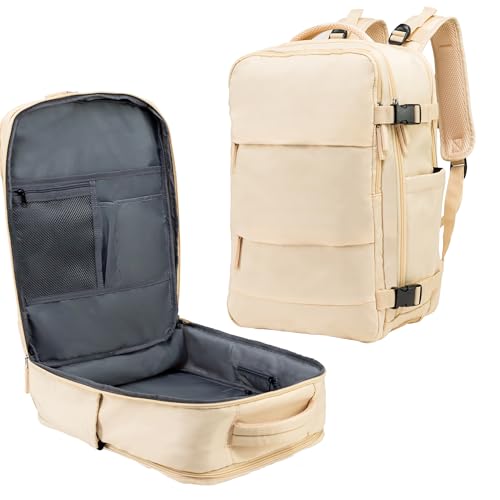 Carrywell (Not Made In China) Travel Backpack Airline Approved, Carry-On Underseat, Holds 15.6 or 16 Inch Laptop, Personal Item Bag with Shoe Compartment For Men Women, Beige 30l - Image 1