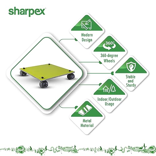 Sharpex Pack of 1 Metal Caddy Iron Dolly on Squre Rack Rustproof Sturdy Potted Indoor Outdoor Plant Stand/Trolley with Locking Wheels for Balcony, Living Room, Home and Garden (Green) - Image 3