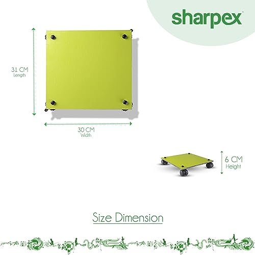 Sharpex Pack of 1 Metal Caddy Iron Dolly on Squre Rack Rustproof Sturdy Potted Indoor Outdoor Plant Stand/Trolley with Locking Wheels for Balcony, Living Room, Home and Garden (Green) - Image 2