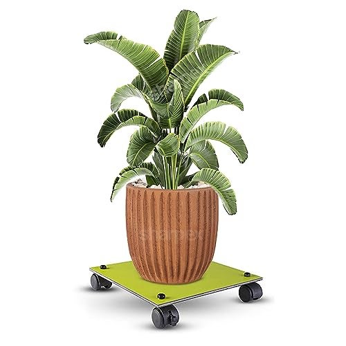 Sharpex Pack of 1 Metal Caddy Iron Dolly on Squre Rack Rustproof Sturdy Potted Indoor Outdoor Plant Stand/Trolley with Locking Wheels for Balcony, Living Room, Home and Garden (Green) - Image 1
