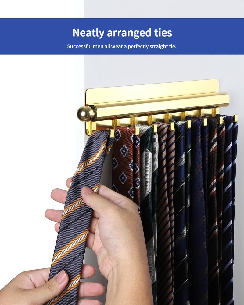 BaiNong Valet Rod for Closet Pull Out 12IN with 8 Hooks,Adhesive Gold Closet Valet Rod Slide Out - Image 5