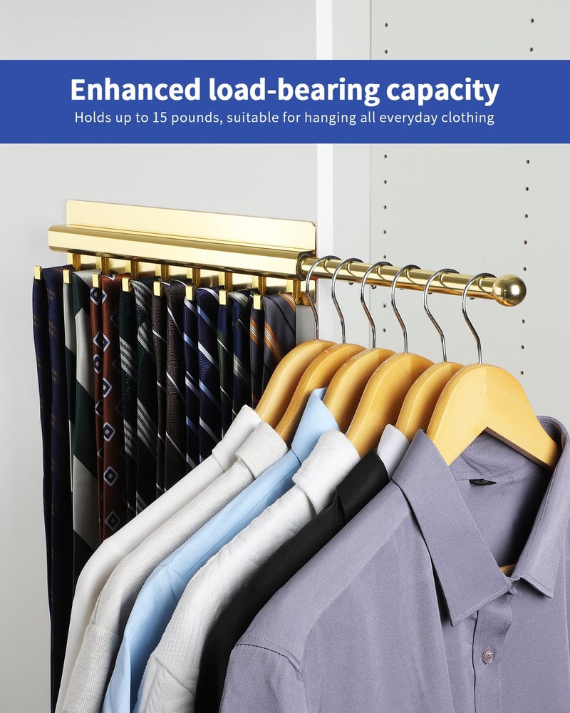 BaiNong Valet Rod for Closet Pull Out 12IN with 8 Hooks,Adhesive Gold Closet Valet Rod Slide Out - Image 3