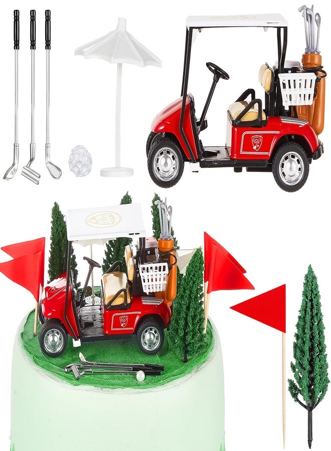 Leitee 21 Pcs Golf Cake Topper Golf Cake Decoration Golf Cupcake Topper Include Mini Golf Cart Toy Red Flag Golf Ball Green Tree Golf Club Sun Umbrella for Golf Themed Birthday (Red,Classic) - Image 1