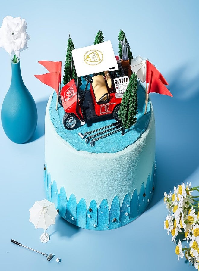 Leitee 21 Pcs Golf Cake Topper Golf Cake Decoration Golf Cupcake Topper Include Mini Golf Cart Toy Red Flag Golf Ball Green Tree Golf Club Sun Umbrella for Golf Themed Birthday (Red,Classic) - Image 4